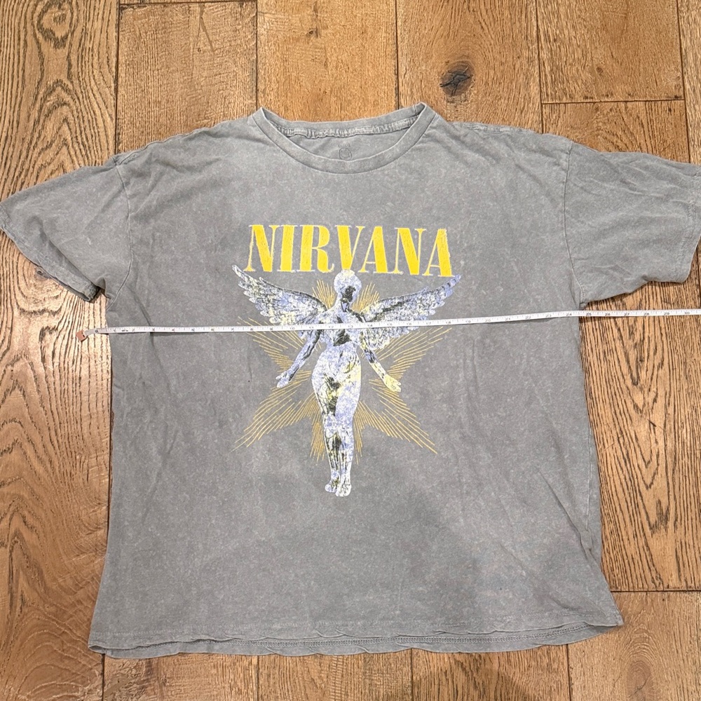 NIRVANA Gray Tee with Yellow Logo and Angel Graphic t-shirt - Picture 3 of 4
